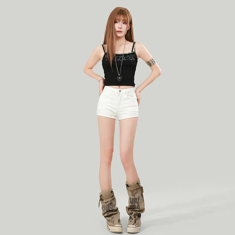 ZAZN Denim Shorts Women's White-6
