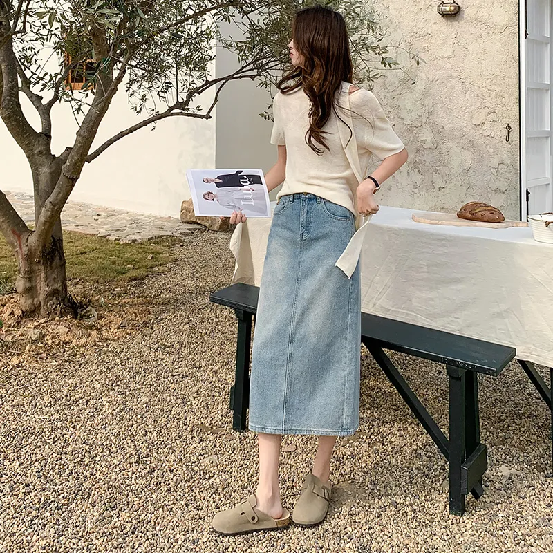 ZAZN Denim Long Skirts Women's Starry Sky Pattern-5