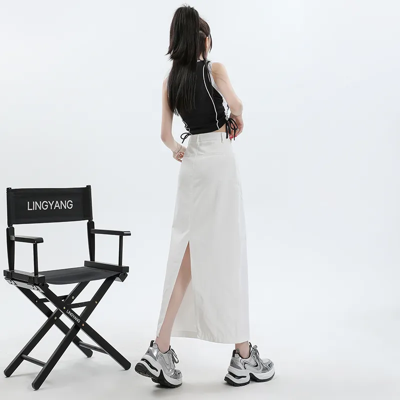 ZAZN Denim Long Skirts Women's White-0