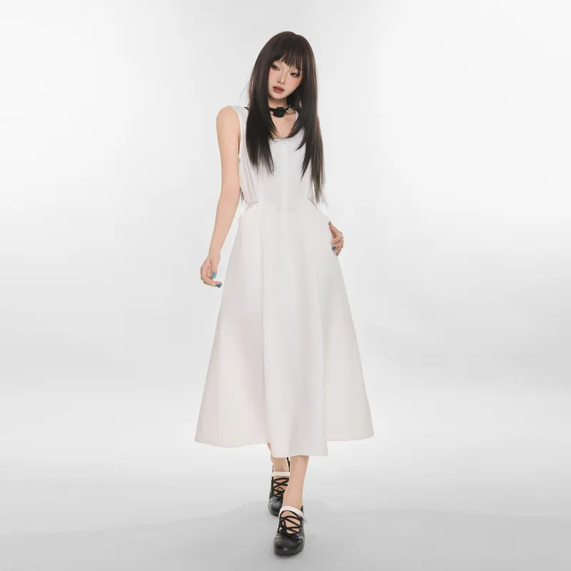 ZAZN Sleeveless Dresses Women's White-3