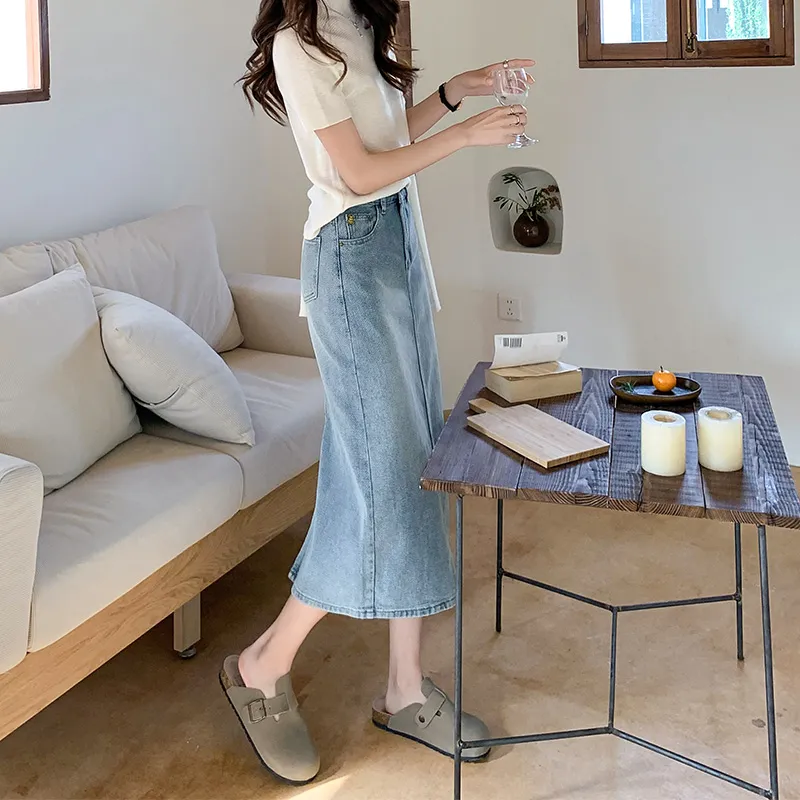 ZAZN Denim Long Skirts Women's Starry Sky Pattern-3