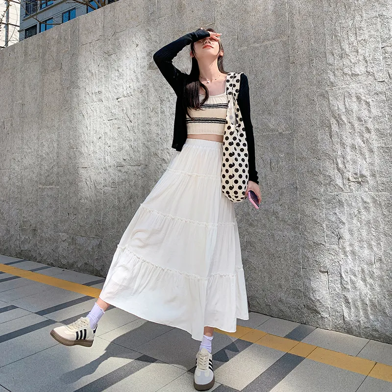ZAZN Casual Long Skirts Women's White-1