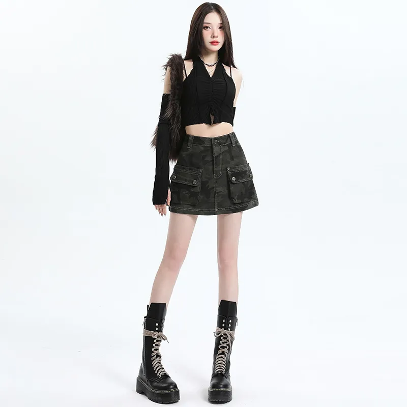 ZAZN Denim Short Skirts Women's Army Green-1