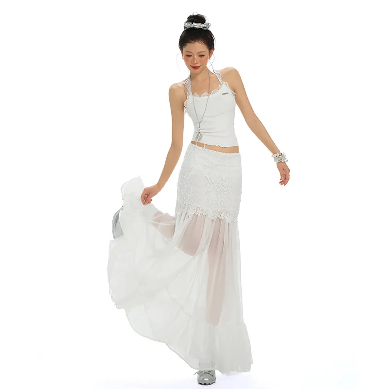 ZAZN Casual Long Skirts Women's White-2