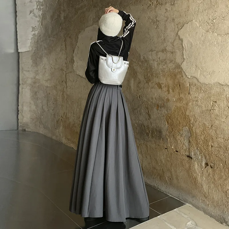 ZAZN Casual Long Skirts Women's Black Includes Belt-4