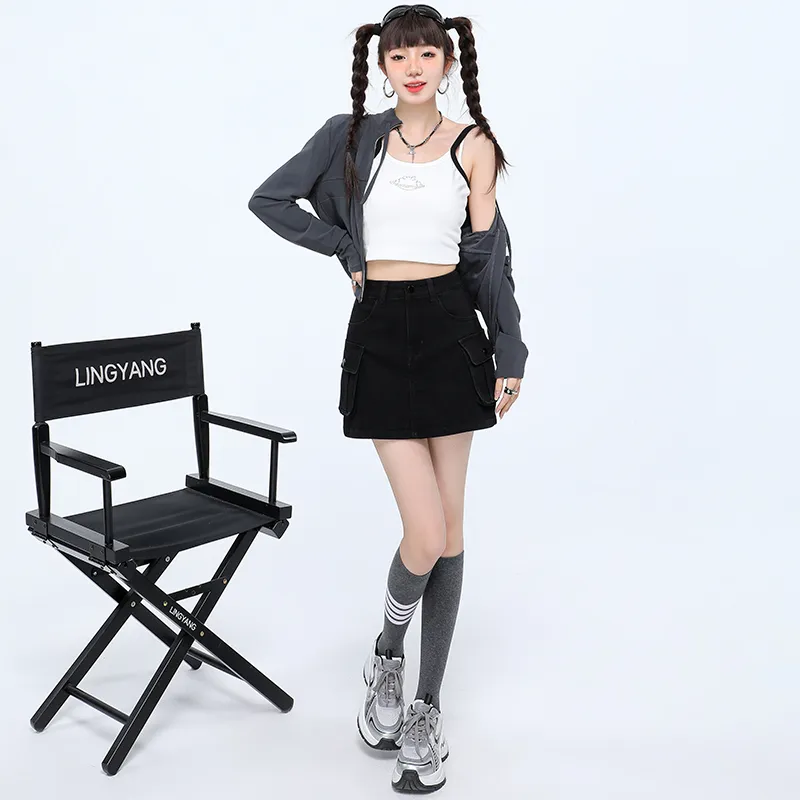 ZAZN Denim Short Skirts Women's Black-2