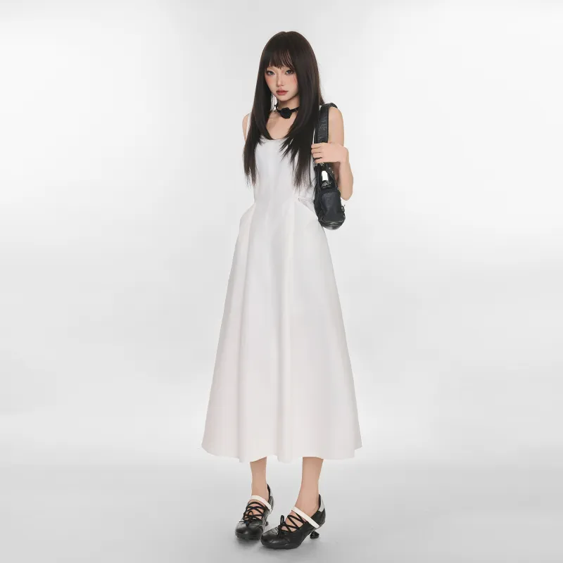 ZAZN Sleeveless Dresses Women's White-4