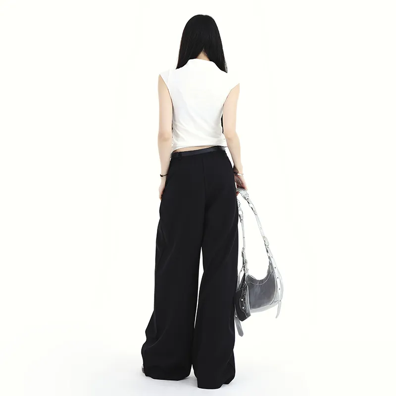 ZAZN Casual Pants Women's Black Includes Leather Belts-12