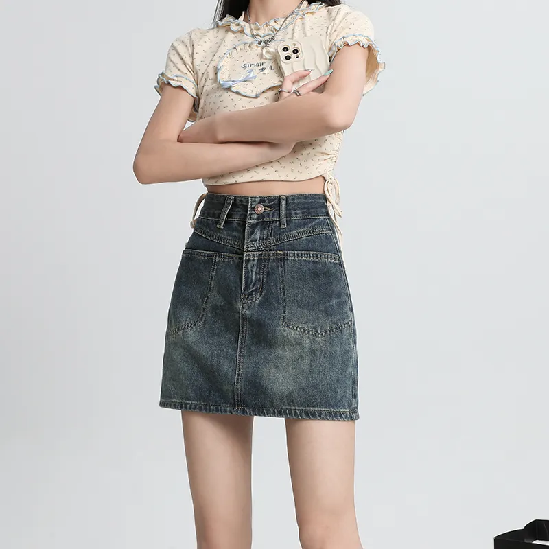ZAZN Denim Short Skirts Women's Dirty Pink-11