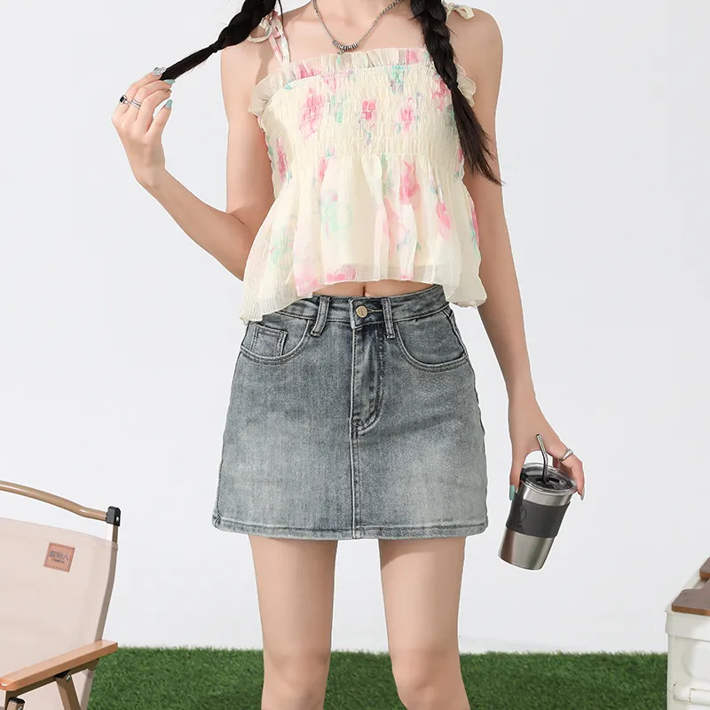 ZAZN Denim Short Skirts Women's Nostalgic Blue-9