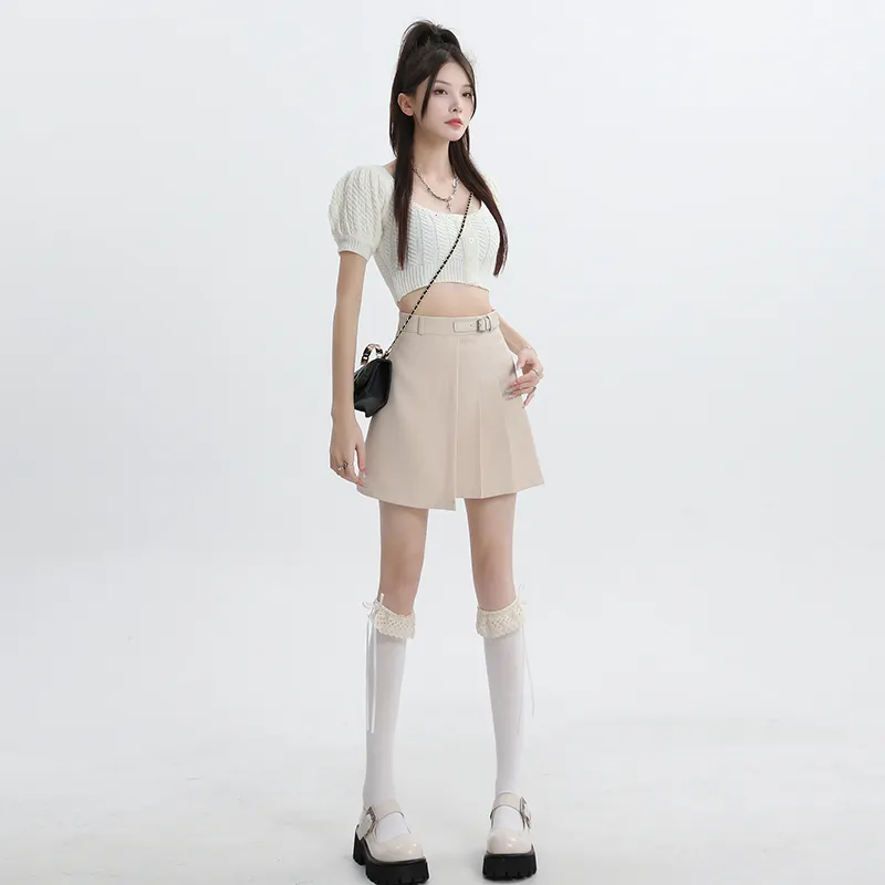 ZAZN Casual Short Skirts Women's Cream Apricot-4