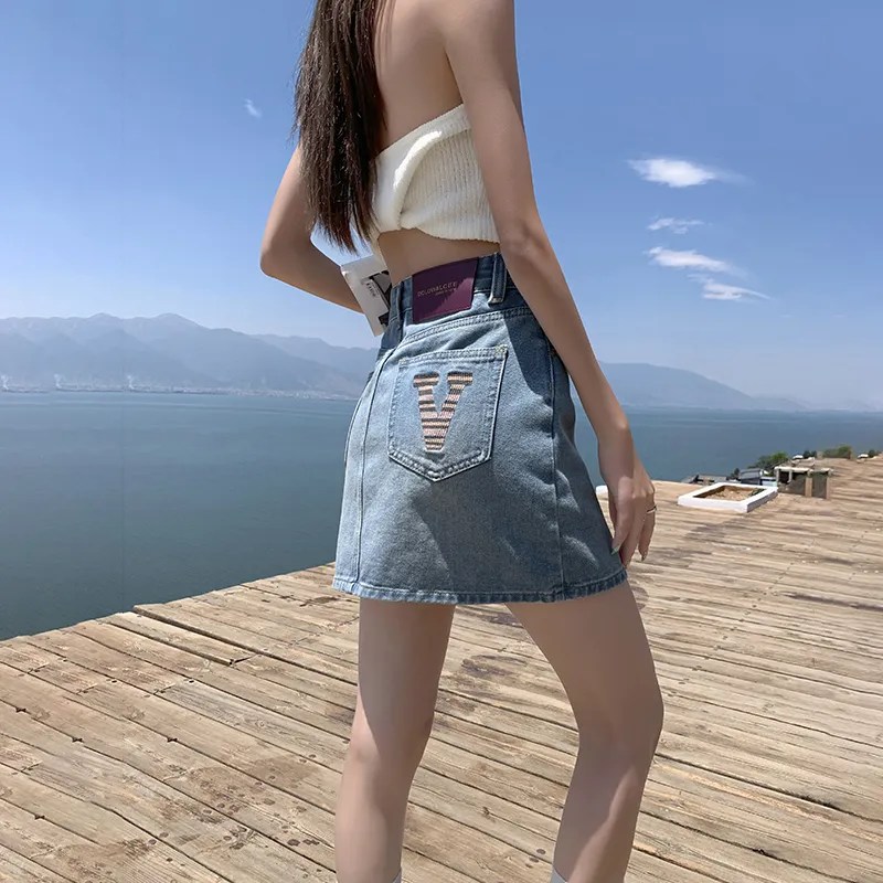ZAZN Denim Short Skirts Women's Vintage Blue-5