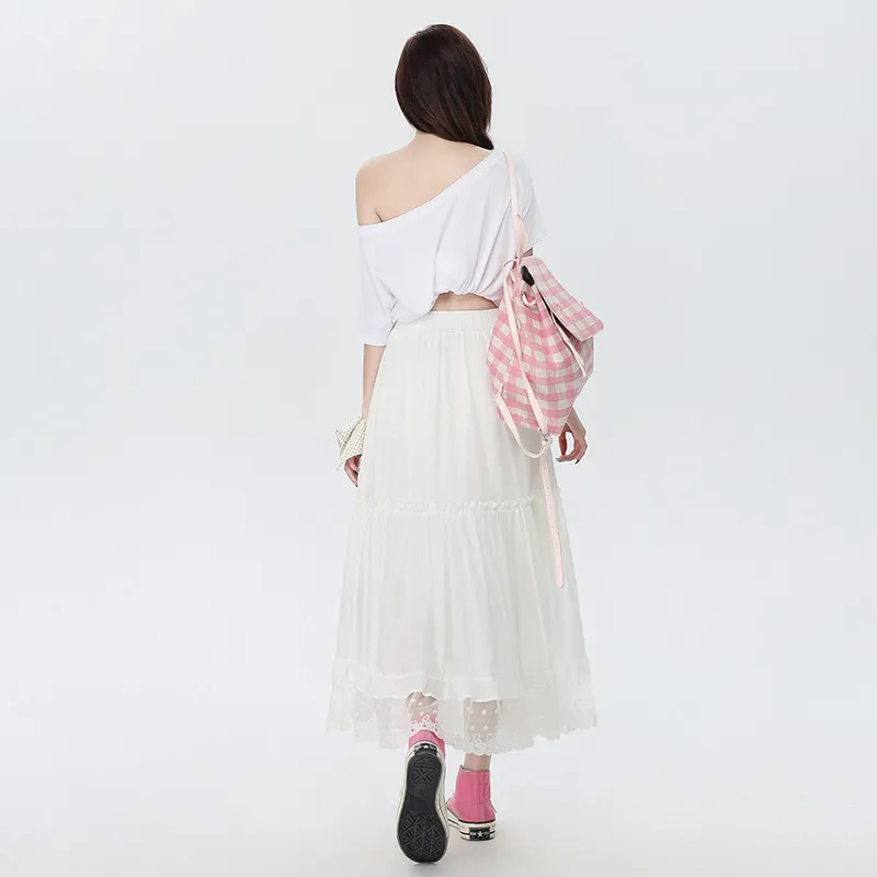 ZAZN Casual Long Skirt Women's White-4