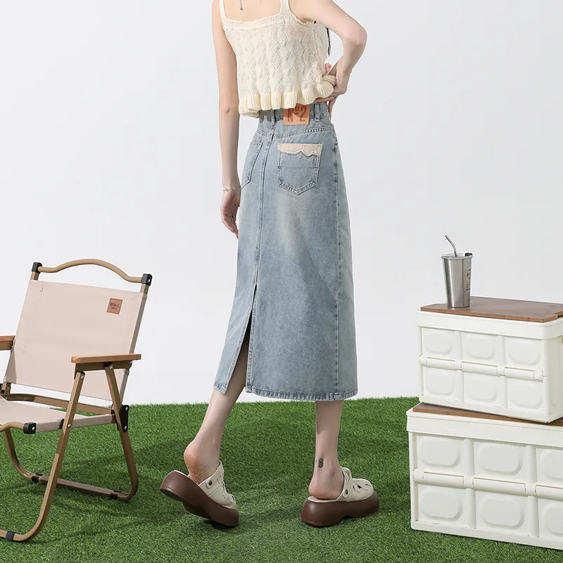 ZAZN Denim Long Skirts Women's Light Blue-2