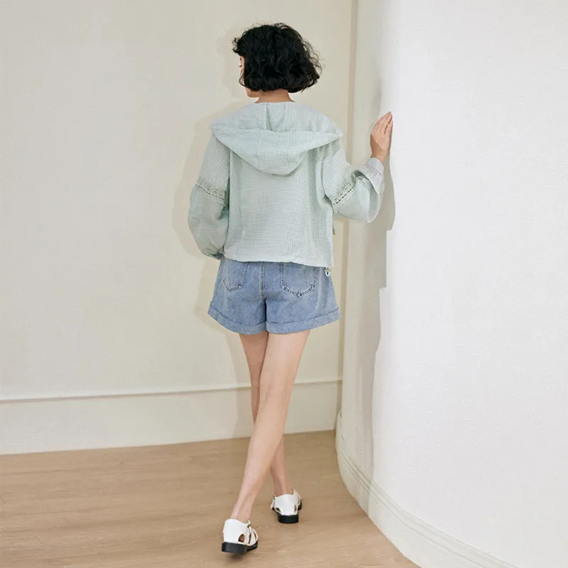 Pit Cropped Coats Women's Light Blue-2