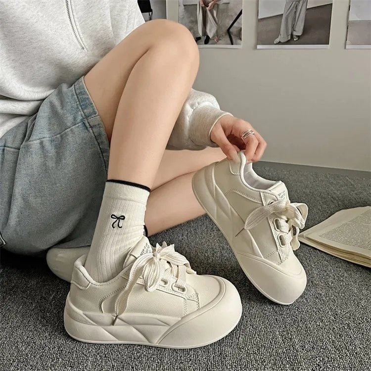 Fawn Miri Anti Slip And Wear Resistant Height Increasing Low Top Skateboard Shoes Women's White-4