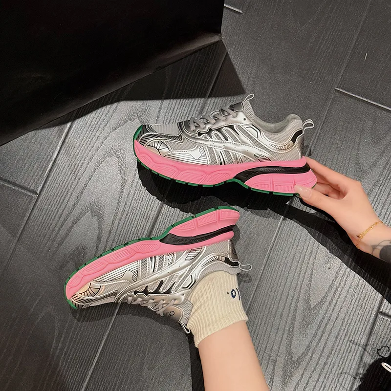 Fawn Miri Slip Resistant Low Top Chunky Sneakers Women's Pink-7