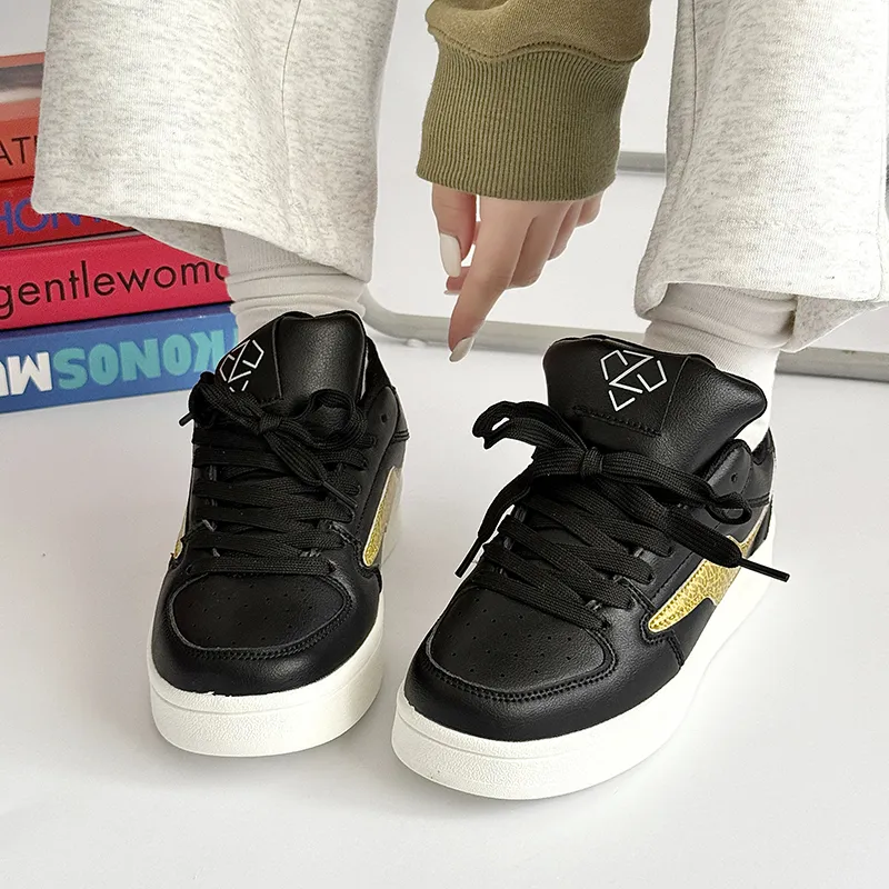 Fawn Miri Coverage Low Top Skateboard Shoes Unisex Black Gold-3