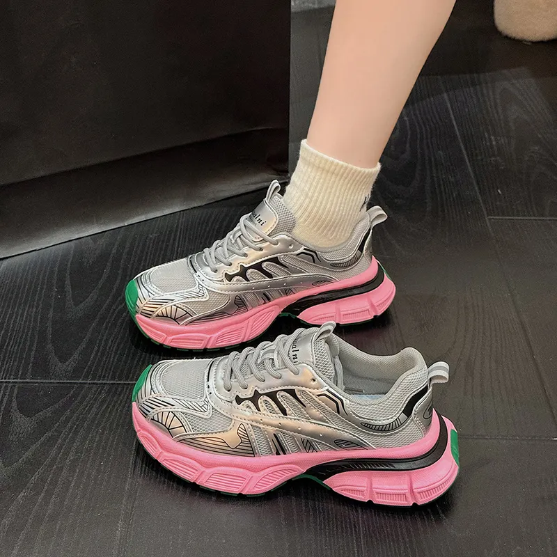 Fawn Miri Slip Resistant Low Top Chunky Sneakers Women's Pink-4
