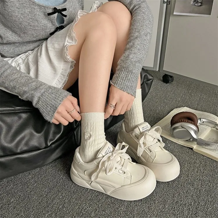 Fawn Miri Anti Slip And Wear Resistant Height Increasing Low Top Skateboard Shoes Women's White-2
