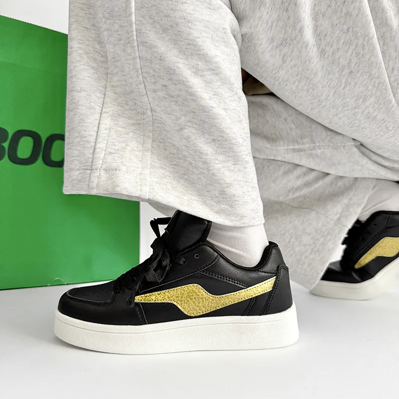 Fawn Miri Coverage Low Top Skateboard Shoes Unisex Black Gold-1