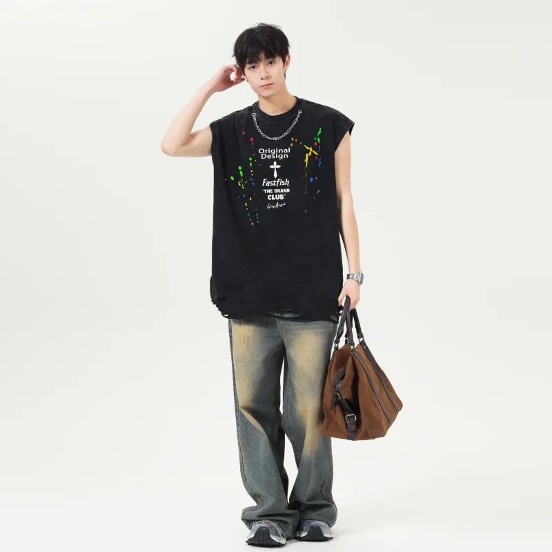 FASTFISH Tank Tops Unisex Washed Black-4