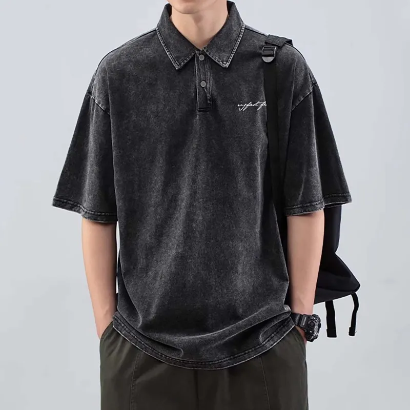 FASTFISH Polo Shirts Unisex Washed Black-5