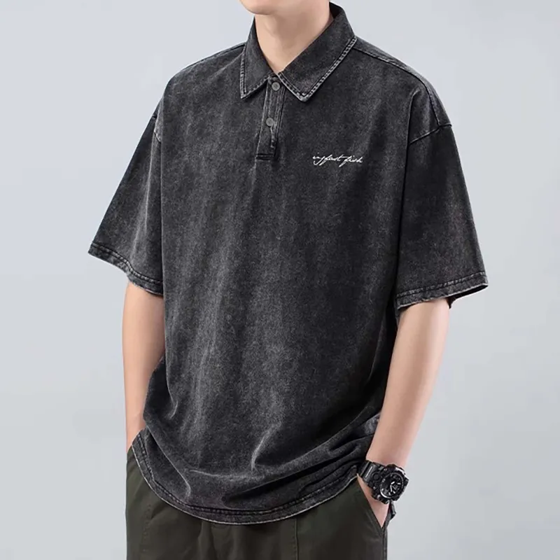 FASTFISH Polo Shirts Unisex Washed Black-6