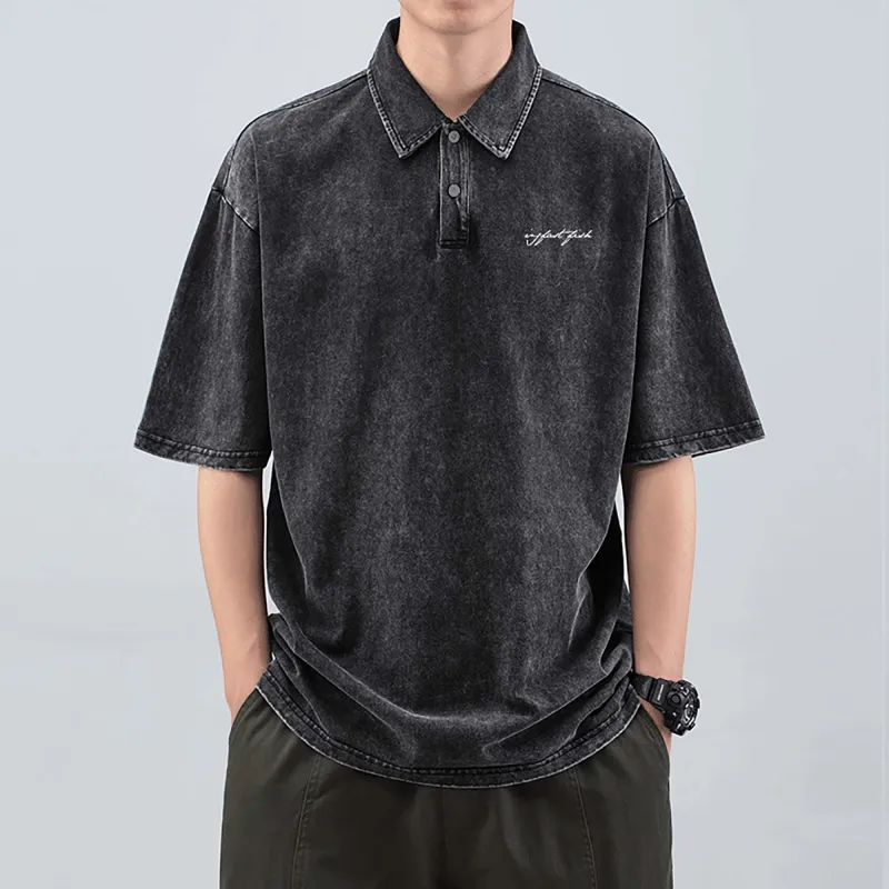 FASTFISH Polo Shirts Unisex Washed Black-2