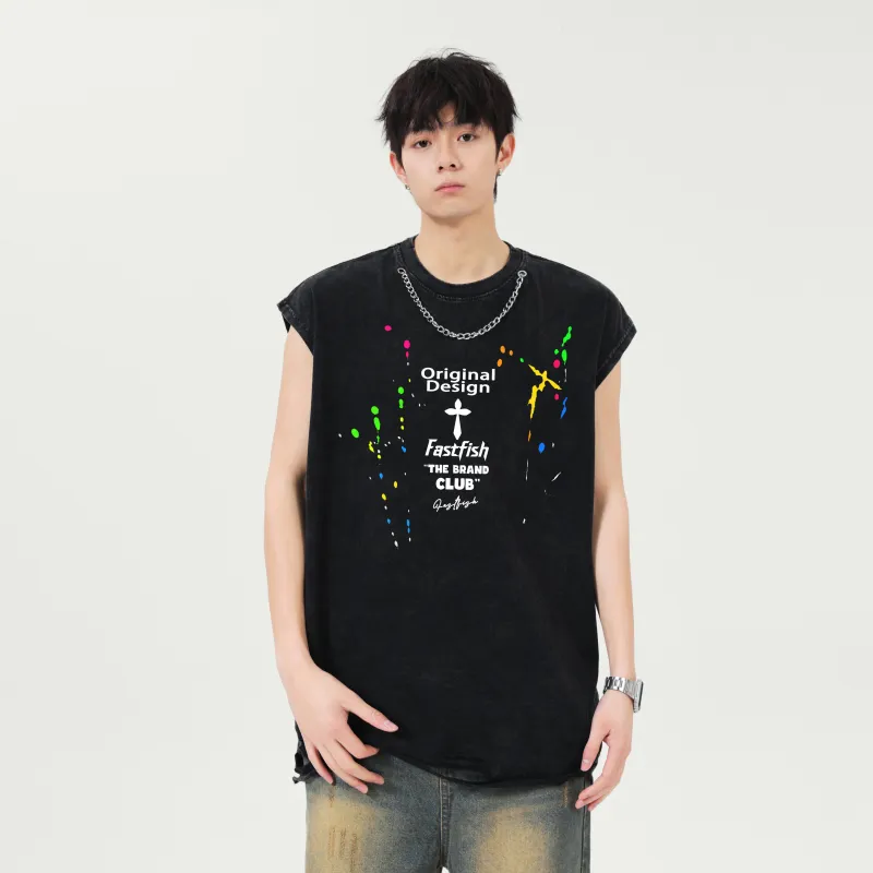 FASTFISH Tank Tops Unisex Washed Black-3