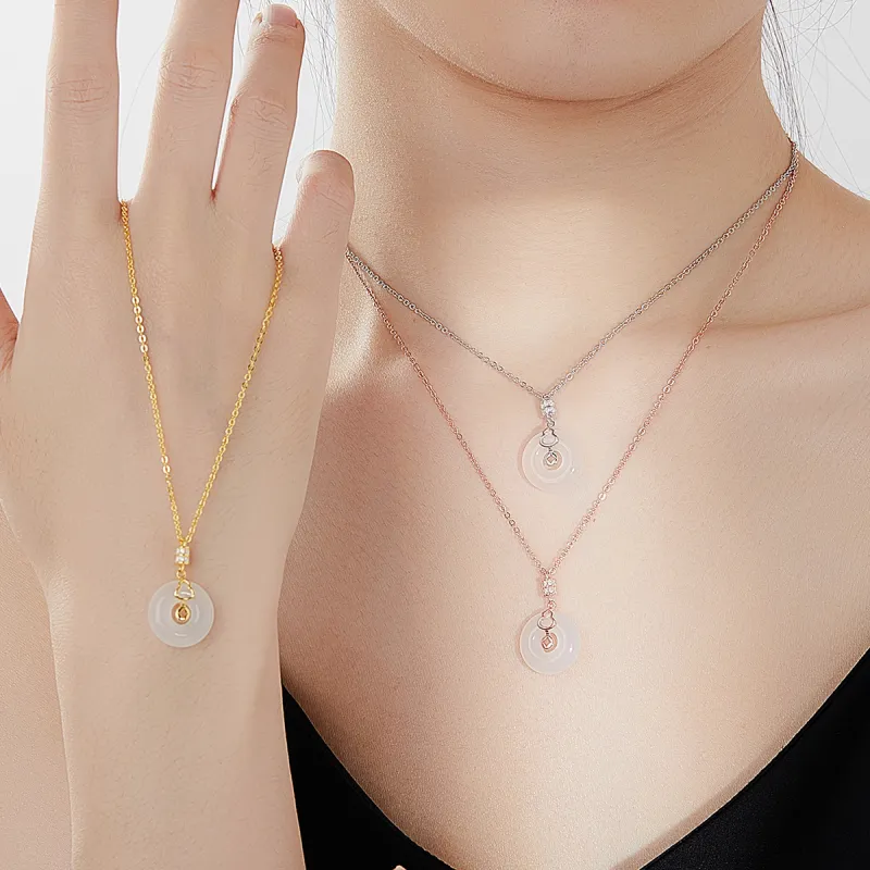 MUGONGZI Necklaces Pale Greenish White Jade Women's-11
