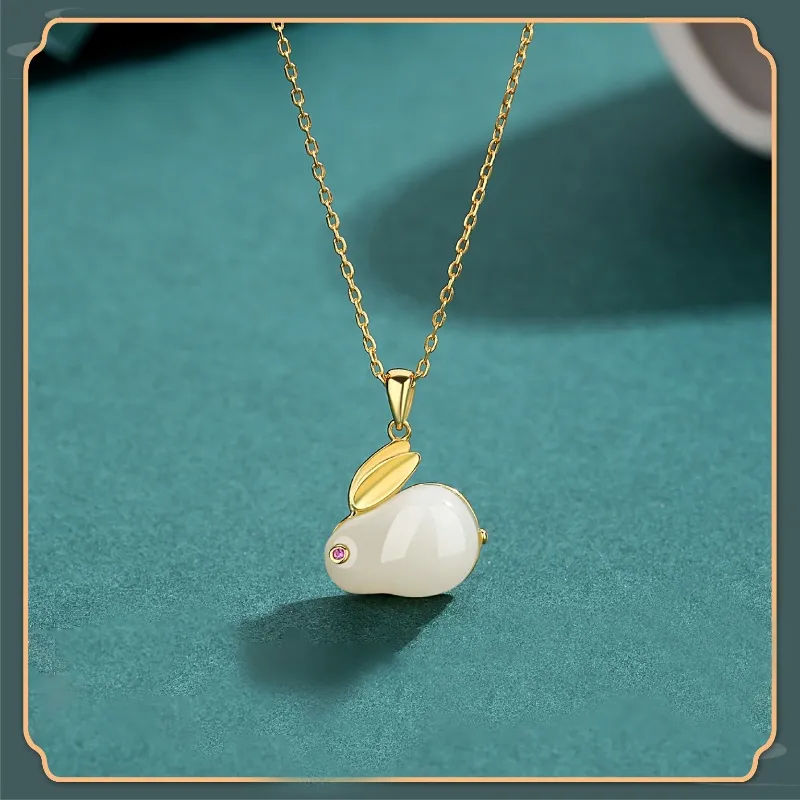 MUGONGZI Hetian Jade Necklaces Pale Greenish White Jade Women's-4