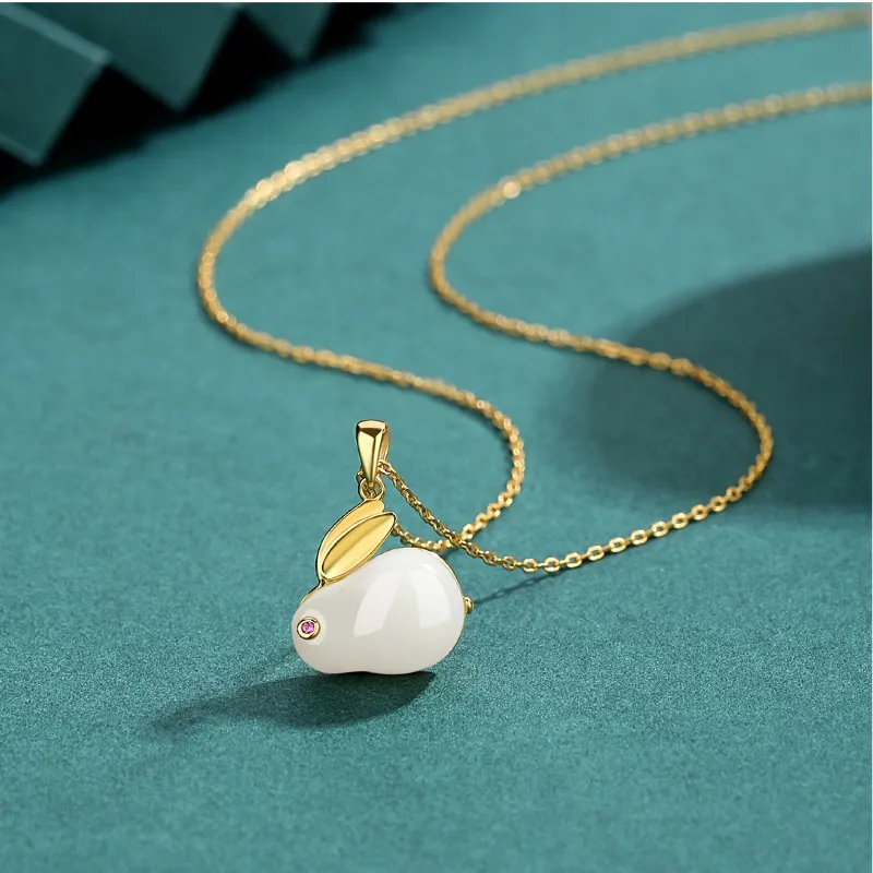 MUGONGZI Hetian Jade Necklaces Pale Greenish White Jade Women's-5