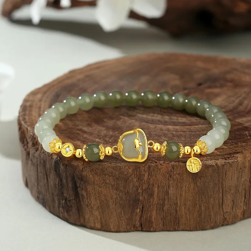MUGONGZI Hetian Jade Bracelets Pale Greenish White Jade Women's-5