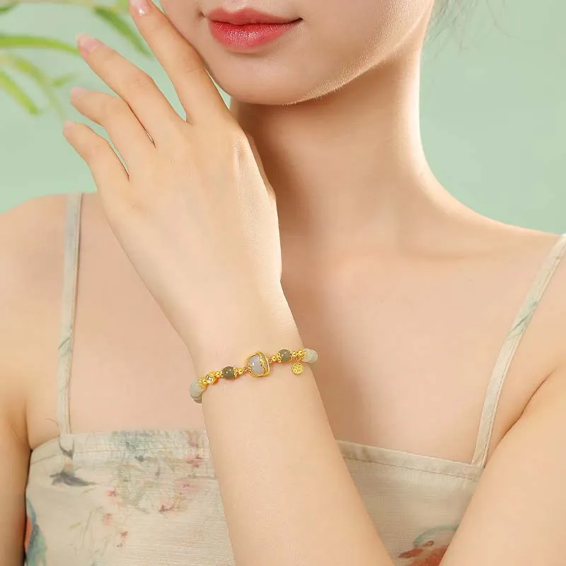 MUGONGZI Hetian Jade Bracelets Pale Greenish White Jade Women's-4