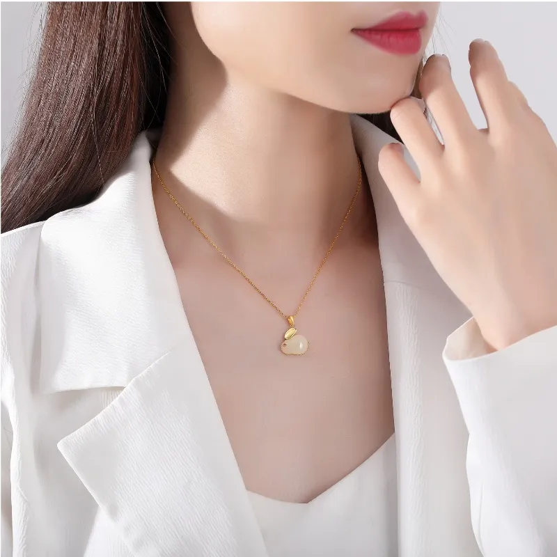 MUGONGZI Hetian Jade Necklaces Pale Greenish White Jade Women's-3