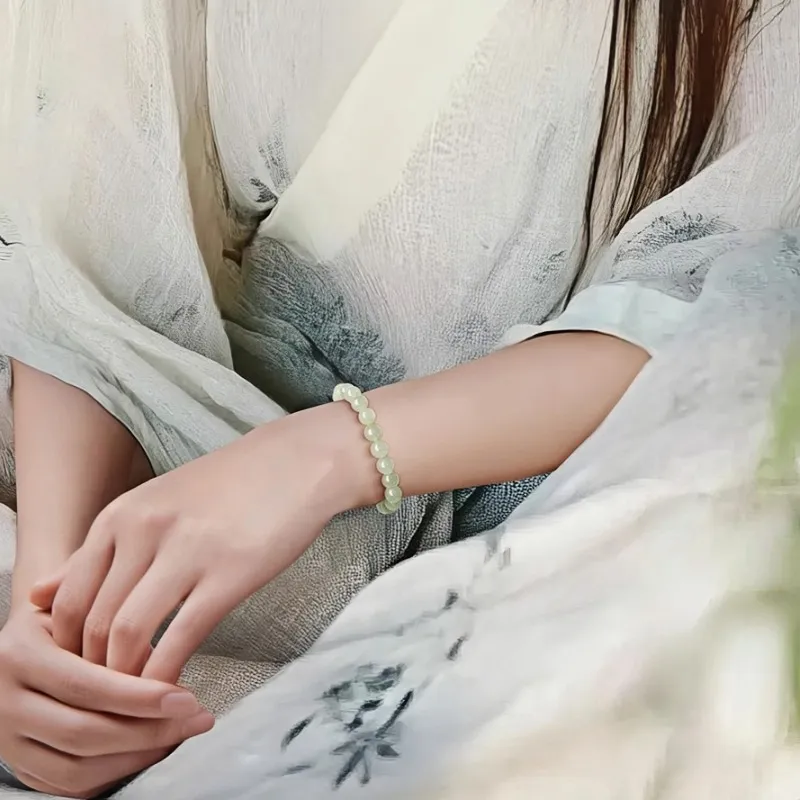 MUGONGZI Hetian Jade Bracelets Pale Greenish White Jade Women's-3