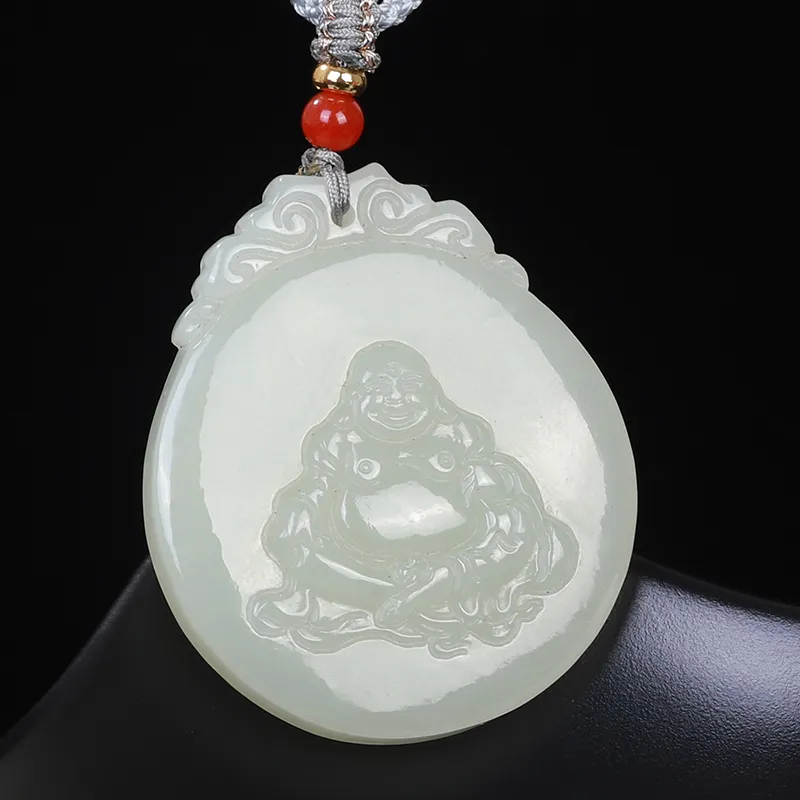 Liu Jinfu Hetian Jade Necklaces Pale Greenish White Jade Unisex-3