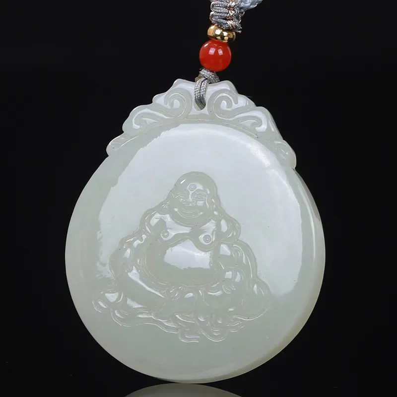 Liu Jinfu Hetian Jade Necklaces Pale Greenish White Jade Unisex-2