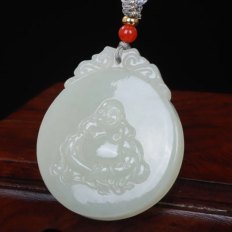 Liu Jinfu Hetian Jade Necklaces Pale Greenish White Jade Unisex-5