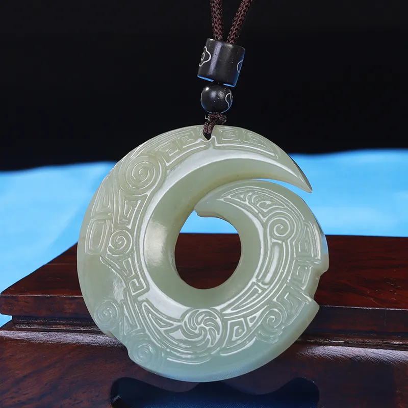 Liu Jinfu Hetian Jade Necklaces Pale Greenish White Jade Unisex-5