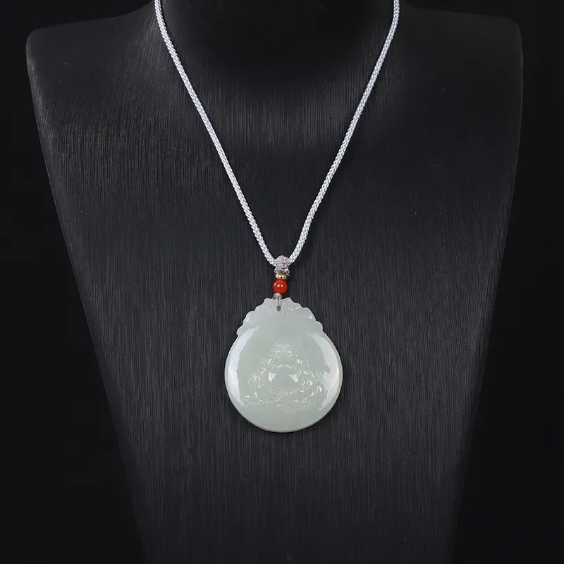 Liu Jinfu Hetian Jade Necklaces Pale Greenish White Jade Unisex-7