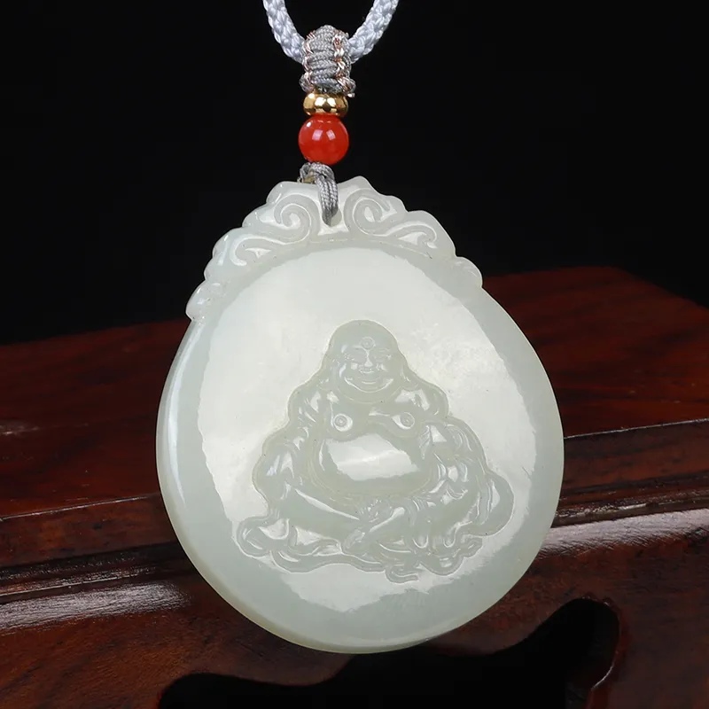 Liu Jinfu Hetian Jade Necklaces Pale Greenish White Jade Unisex-6