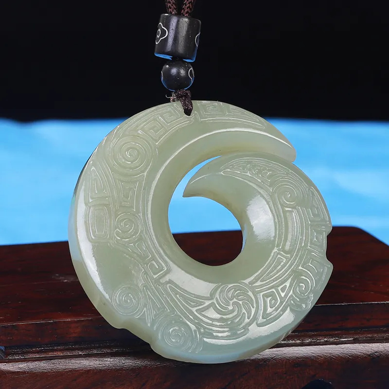 Liu Jinfu Hetian Jade Necklaces Pale Greenish White Jade Unisex-6