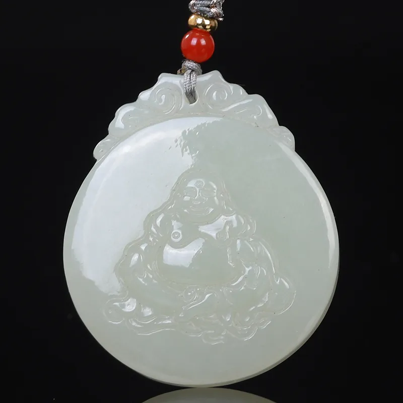 Liu Jinfu Hetian Jade Necklaces Pale Greenish White Jade Unisex-1
