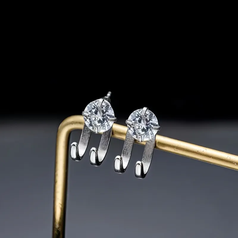 BKBU Zircon 925 Sterling Silver Needle Titanium Steel Stud Earrings Unisex-6