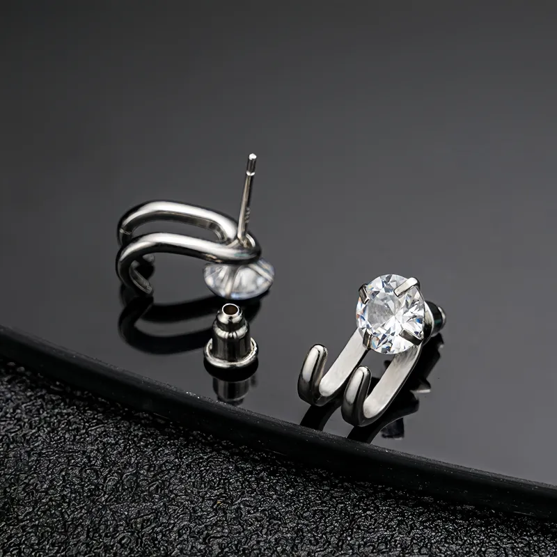 BKBU Zircon 925 Sterling Silver Needle Titanium Steel Stud Earrings Unisex-2