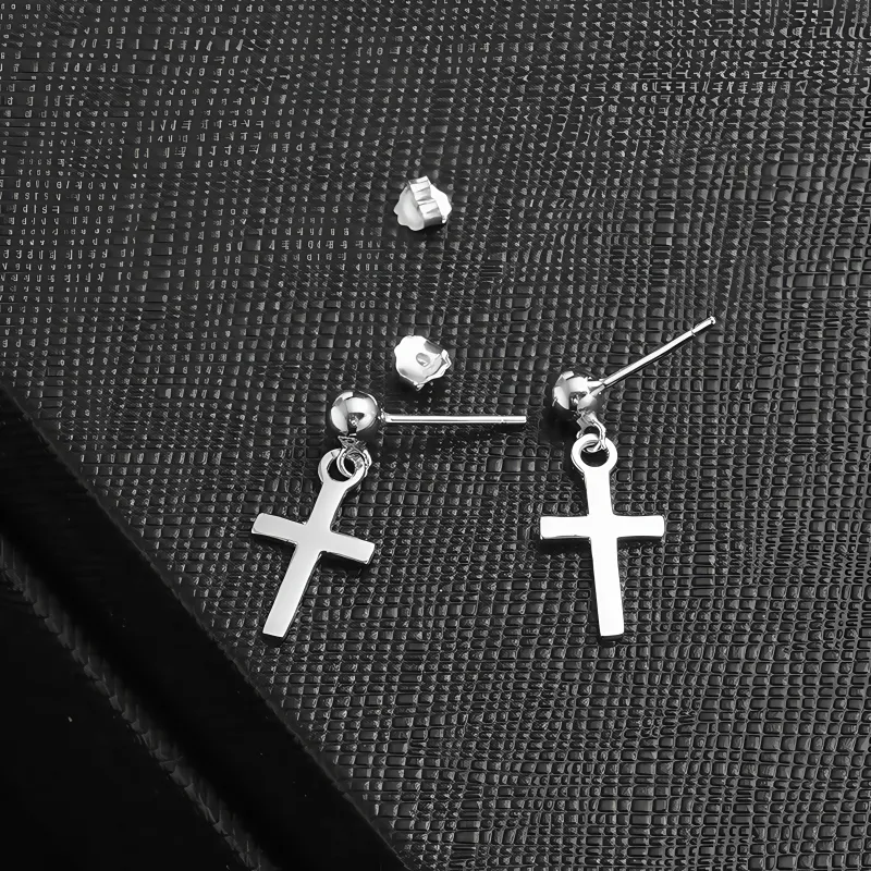 BKBU 925 Sterling Silver Needle Titanium Steel Earrings Unisex-3