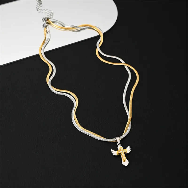 BKBU Titanium Steel Necklaces Unisex Gold/White-3
