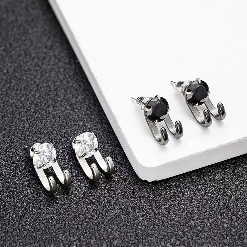 BKBU Zircon 925 Sterling Silver Needle Titanium Steel Stud Earrings Unisex-5